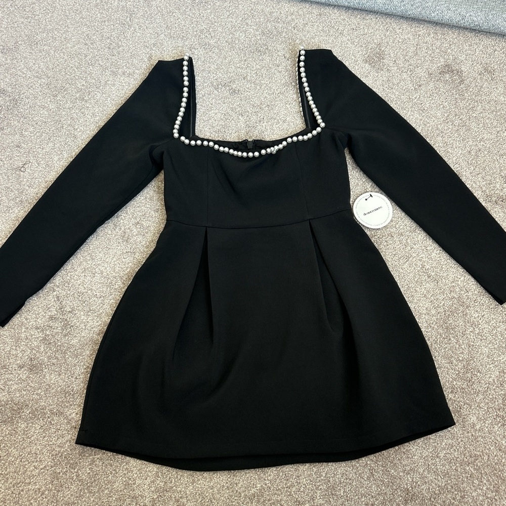 Odd Muse Black Dress with Pearl Details
